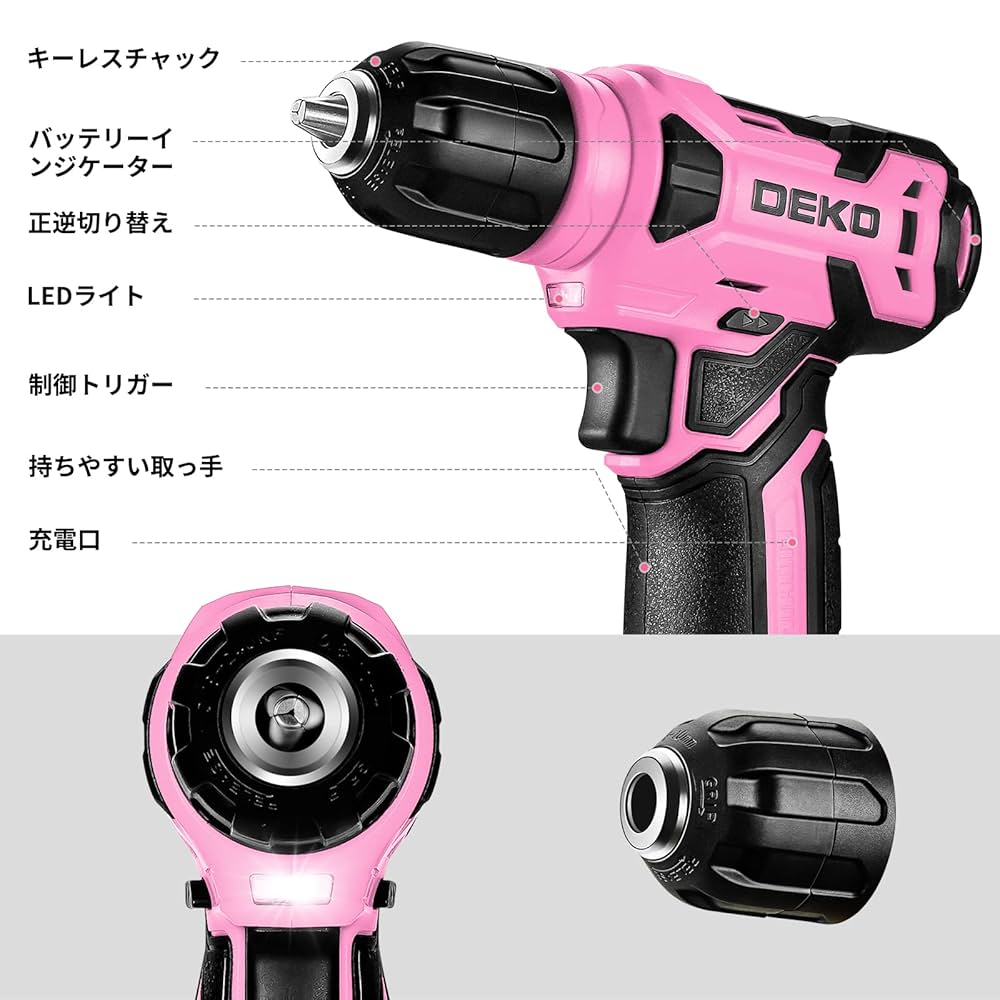 Amazon | 【8V電動ドリル付き】 工具セット 126点組 ピンク